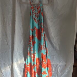 SHEIN Tropical Floral Maxi Dress - Turquoise and Coral